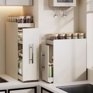 New Dustproof Pull-Out Kitchen Storage Rack Multi-Function Spice Narrow Edge Storage Cabinet Rectangular Modern Simplicity for Everyone