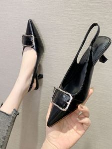 รองเท้าแตะส้นสูงแบบสวมหัว รองเท้าแตะผู้หญิงส้นบาง สไตล์เกาหลี ฤดูใบไม้ผลิและฤดูร้อน รองเท้าทำงาน ทรงหัวมน รองเท้าแตะส้นเตี้ยแบบสวมหัว