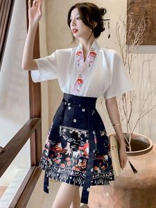 Short Embroidered Hanfu Skirt Set Womens Style Office Wear High Waist Polyester Fiber 2024 Summer New Arrival Small Size