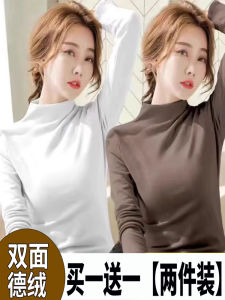 Womens Slim Fit High Neck Fleece Lined Solid Color Base Shirt T-Shirt Inner Wear Winter Warm Top Korean Style Long Sleeve