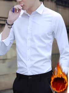 ROMON | เสื้อเชิ้ตผู้ชายแขนยาวฤดูใบไม้ผลิและฤดูใบไม้ร่วงแบบใหม่สำหรับธุรกิจและอาชีพ ทรงสลิมฟิต อบอุ่น ปกเสื้อเชิ้ตสีขาว แจ็คเก็ตเสื้อเชิ้ต