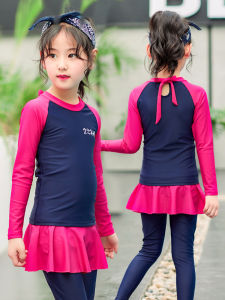 Sun Protection Childrens Two-Piece Swimsuit Long Sleeve Pants And Top Set for Girls Aged 10-12 Years Old School Swimwear