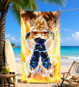 Bandai | Dragon Ball Vegito Beach Towel Super Saiyan Fusion Character Quick Dry Towel for Anime Lovers Outdoor Holiday Gift