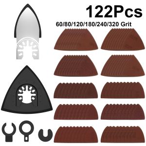 122Pack Grinding Triangle Oscillating Sandpaper Triangular Sanding Pad Hook Loop60/80/120/180/240/320 Grit For Multitool