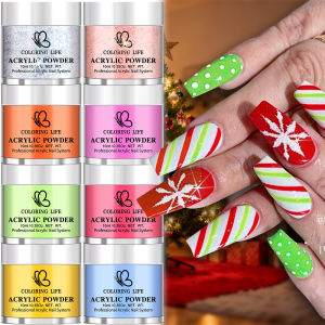 6/8Colors Christmas Nail Acrylic Powder Set Red Green Silver Yellow Crystal Powder 3In1 Extension/Dipping/Engraving Pigment Dust