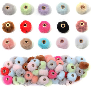 10pcs/lot 20mm Plush Fur Covered Ball Beads Pendants Big Hole Pompom Spacer Beads For Jewelry Making DIY Necklace Earrings Gifts