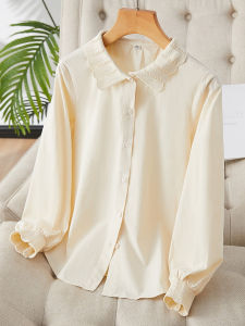 Pure Cotton Long Sleeve Polo Shirt Womens Autumn Fashion Hook And Eye Hollow out Turnover Carrier Color Chest Design Korean Relaxed Fit Blouse.