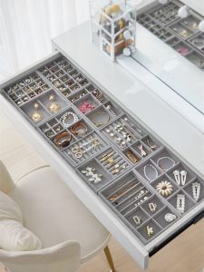 Magic Fashion Jewelry Storage Box Earring Ring Organizer Divider Velvet Material Simple Style for Bedroom Use Non-Handmade