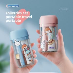 MONLEYTA | Portable Travel Three-in-One Dental Kit Food Grade Toothbrush Storage Box Childrens Advanced Oral Care Cup Cartoon Style Plastic