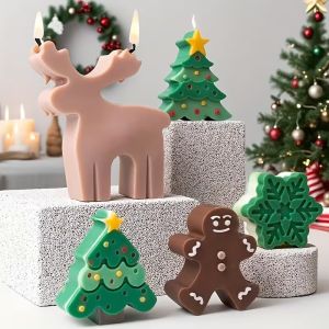 Silicone Mold Set Christmas Tree Reindeer Smiling Gingerbread Man for DIY Candle Soap Plaster Crafts Christmas Decoration Gift