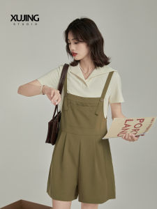 High Waist Cotton Shorts Womens Wide Leg Casual Pants Combed Sand Washed Cotton Overalls Girls Style High Density Fabric