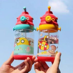 Xinixin 520ml Children's Water Cup: Portable Summer Plastic Cup & Cute Cartoon Straw