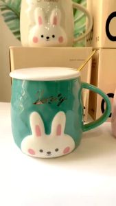 Ly Sứ - Cốc Sứ Thỏ Trắng 4 màu Pastel 400ml kèm muỗng nắp và hộp – Ly Sứ Quà Tặng – Vy An Group