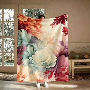 Potdemiel | Pastel Flowing Flowers Flannel Blanket Soft Warm Christmas Halloween Blanket for Lightweight Cozy Room Home Decor Gifts