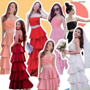 เสื้อเกาะอก+กระโปรงชั้น (ใบเตย) - Set of 2 pieces: Strapless Top + Layered Skirt (Pandanus)