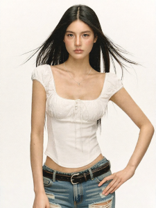 Ariseism | Áo Thun Thiết Kế Flattering Cổ Vuông Tay Bồng