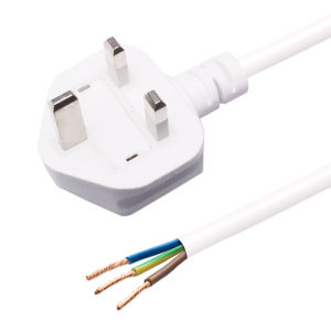 Pure Copper British Standard Power Cable with Plug 3 Core Three Hole 1.5/2/3 Meter White BS Rated Current 13A for III Class Equipment