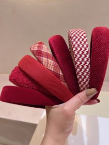 Red New Year Retro Hong Kong Style French Sponge High Hairline Headband Womens Fashion Hair Accessories Korean Style