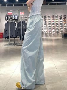 Blue Quick Dry Straight Leg Work Pants Women Summer Thin Casual Sport Sweatpants Sun Protection Wide Leg Pants