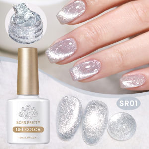 BORN PRETTY 10ml Silver Reflective Cat Magnetic Gel Nail Polish Crystal Glitter Soak Off UV LED Nail Art Gel Varnish