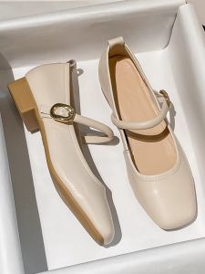 WANGGONGZHU | รองเท้าส้นเตี้ย Mary Janes สไตล์ฝรั่งเศส สำหรับผู้หญิง ฤดูใบไม้ผลิและฤดูใบไม้ร่วง รองเท้าส้นแบนทรงสี่เหลี่ยมเล็กแบบหัวเข็มขัด รองเท้าส้นแบนแบบสวมหัวเข็มขัด