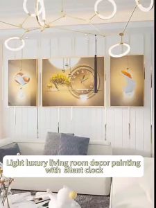 Modern living room decor painting Atmospheric luxury 3pcs set hanging painting wall decoration picture frame with clock