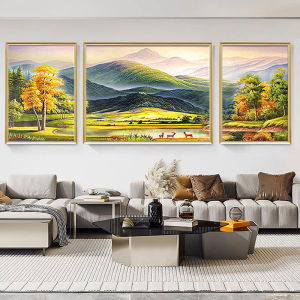 Giant Mountain Handmade Painting European Landscape Landscape Living Room Decorative Painting American Sofa Hanging Painting Triptych Hanging Painting