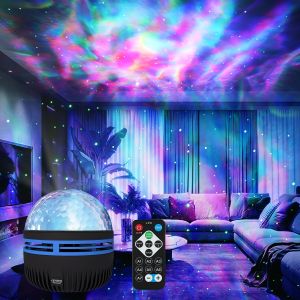 7 Modes RGB Starry Sky Galaxy Ocean Wave Projector Light Auto Rotate USB Powered LED Ambient Night Light for Home Ceiling Decor