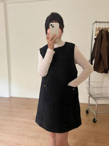 French Style Black Vest Dress Womens Autumn Winter High End Vintage Elegance Short Skirt Set Dress Year Meeting Dress