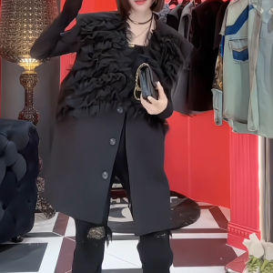 Áo Vest Lưới Thời Trang Xuân Thu Mới Thiết Kế Hợp Thời Trang Đa Năng Thường Ngày Váy Ngắn Cổ Vest Lưới Xếp Nếp