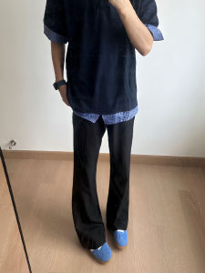 Quần Ống Loe Màu Đen Cho Nam Quần Ống Đứng Cạp Cao Phong Cách Đường Phố Quần Ống Thẳng Ôm Vừa Vặn Quần Ống Thẳng