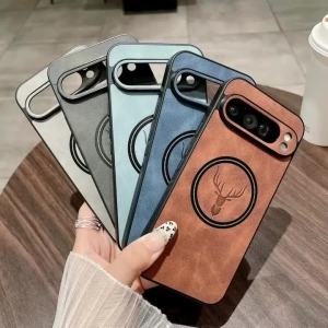 PU Leather Deer Head Magnetic Case for Magsafe Google Pixel 10 9 8 Pro XL 10A 9A 8A 10Pro 9Pro 10ProXL Shockproof Phone Cover