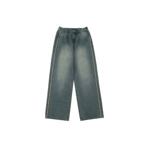 BODYDREAM | Men Loose Straight Denim Pants Cats Whiskers Spray-painted Distressed Frayed Edges