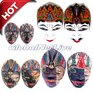 Topeng Rama Shinta Batik Kayu Bibir Merah L25 (Hiasan dinding nuansa seni budaya)