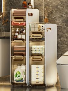 ตู้เก็บของแบบติดผนังพลาสติกหลายชั้น ไม่ต้องติดตั้ง สำหรับห้องน้ำ ชั้นวางของ ช่องว่าง ช่องเก็บของแบบติดผนัง ชั้นวางของแบบติดผนัง