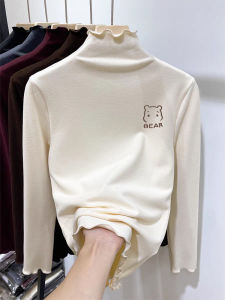 Girls Long Sleeve T-Shirt Autumn Winter Velvet Base Layer Shirt Fashionable Childrens Clothing Ear Look Cute Top for Little Girls