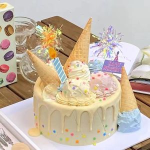 Retro Cute Ice Cream Cone Cake Decoration Party Supplies Childrens Birthday Decorations Sweet Cone Ice Cream Cake Toppers