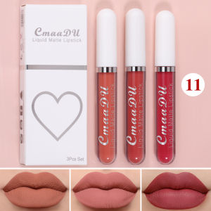 3 ชิ้น Matte ลิปสติก Lip Gloss ชุดยาวนานไม่ซีดจางกันน้ํา Non-stick Cup ประณีตของขวัญทุกวันวันหยุด universal