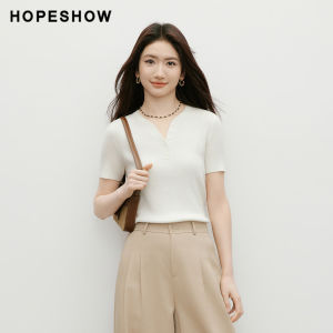 HOPESHOW | White V-Neck Fine Rib Stylish Knit Top