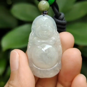 New Stock Sg Seller - Crafted as Standing Milo Buddha Natural Type A Jadeite Jade as Pendant certificate weighs 8.73 grams measurement 38 * 21.3 * 7.6 mm (pendant351)