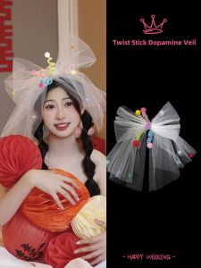 Morning Robe Colorful Cute Butterfly Knot Headscarf Engagement Wedding Registration Photo Prop Soft Gauze Material