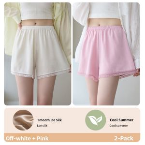 miiow | Cat Woman Ice Silk Short Pants Women Summer Outdoor Wear Prevent Exposure Safety Pants Home Casual Loose Lace Sleepwear