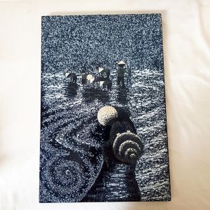 Tranh sơn mài Thanh Bình Lê- ĐỒNG QUÊ & CÔ GÁI Việt Nam cẩn vỏ trứng nổi size 20x30 cm