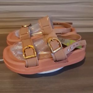 Sandal wanita impor model gunung tali belakang motif gesper emas sol tebal elastis