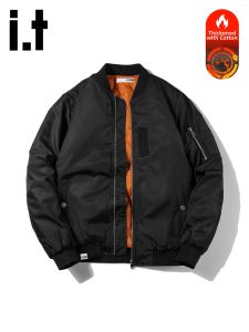 izzue | Cotton-Padded Black Baseball Collar American Style Men’s Jacket 2026 Fall