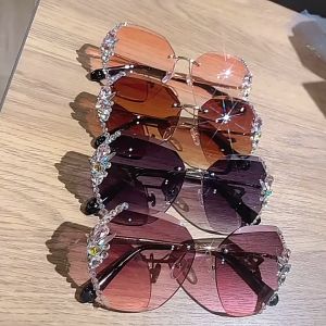 【COD&Ready Stock】7 Colors Vintage Rimless Rhinestone Sunglasses Fashion Sun Glasses Gradient Lens Sun Glasses