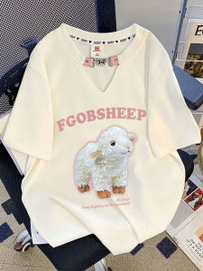 เสื้อยืดคอกลมแขนสั้นผู้หญิงไซส์ใหญ่ สไตล์อเมริกันย้อนยุค ดีไซน์เก๋ไก๋ สวมใส่สบายในฤดูร้อน เสื้อผ้าทำงานสไตล์เกาหลี