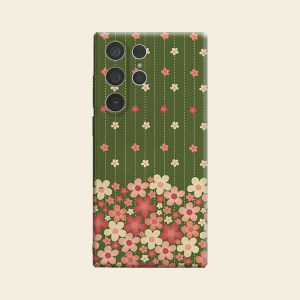 Green Vertical Floral Ditsy Luxury Fashion Full Lens Protective Case for Samsung Galaxy S26 S25 S24 A56 A36 Plus Ultra
