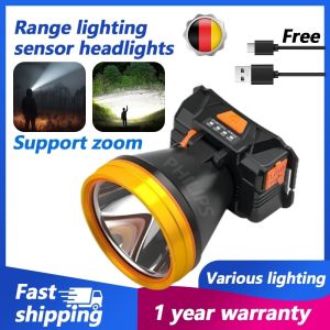 💡Brighter than car lights💡Headlamps High Power LED  Flashlight Rechargeable Searchlight Headlight Super bright headlamp Waterproof Long-distance Illumination Fishing Camping Searchlight头灯