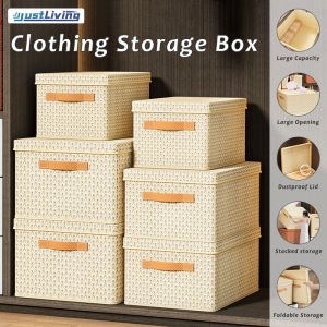 JustLiving Large Capacity Closet Organizers and Storage Bins Non-wen Fabric Foldable Clothes Quilt Storage Box with Lid Thickened PP Plate Storage with Handle Multifunctional Organizer Box
